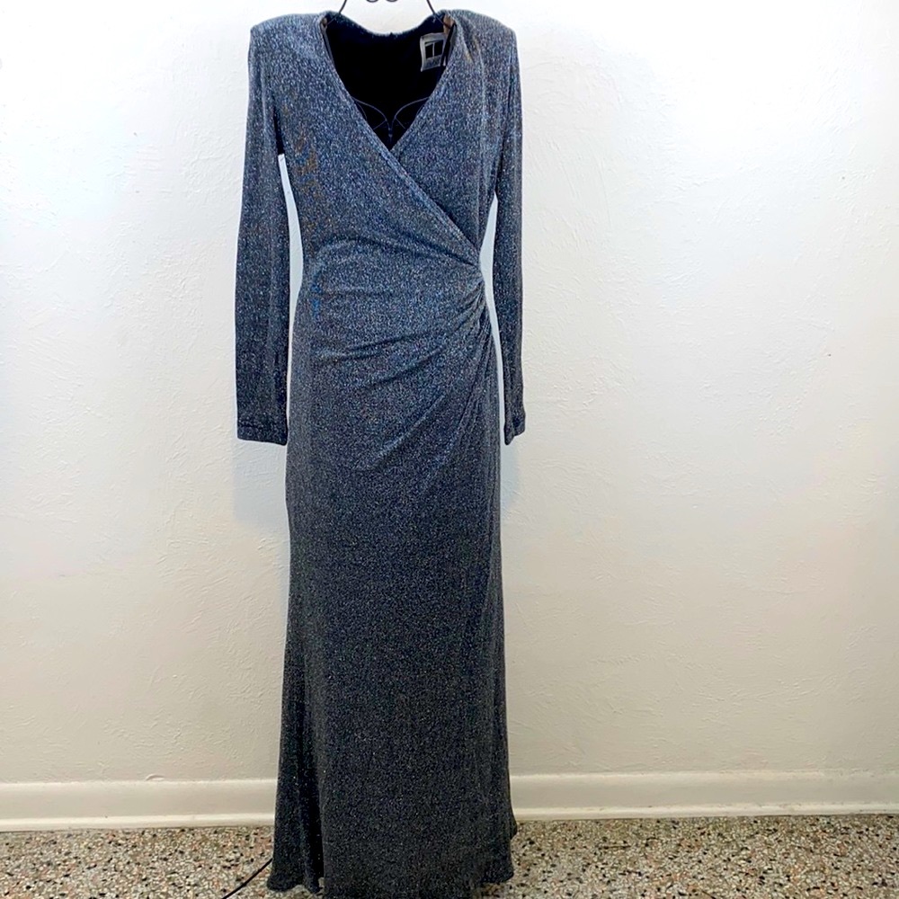TADASHI Vintage Silver Metallic Formal Full Length Dress Medium